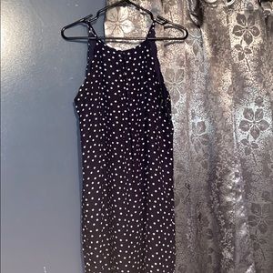 Navy blue dress with white polka dots